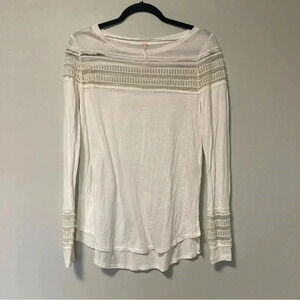 Free People White Lace Trim Top
